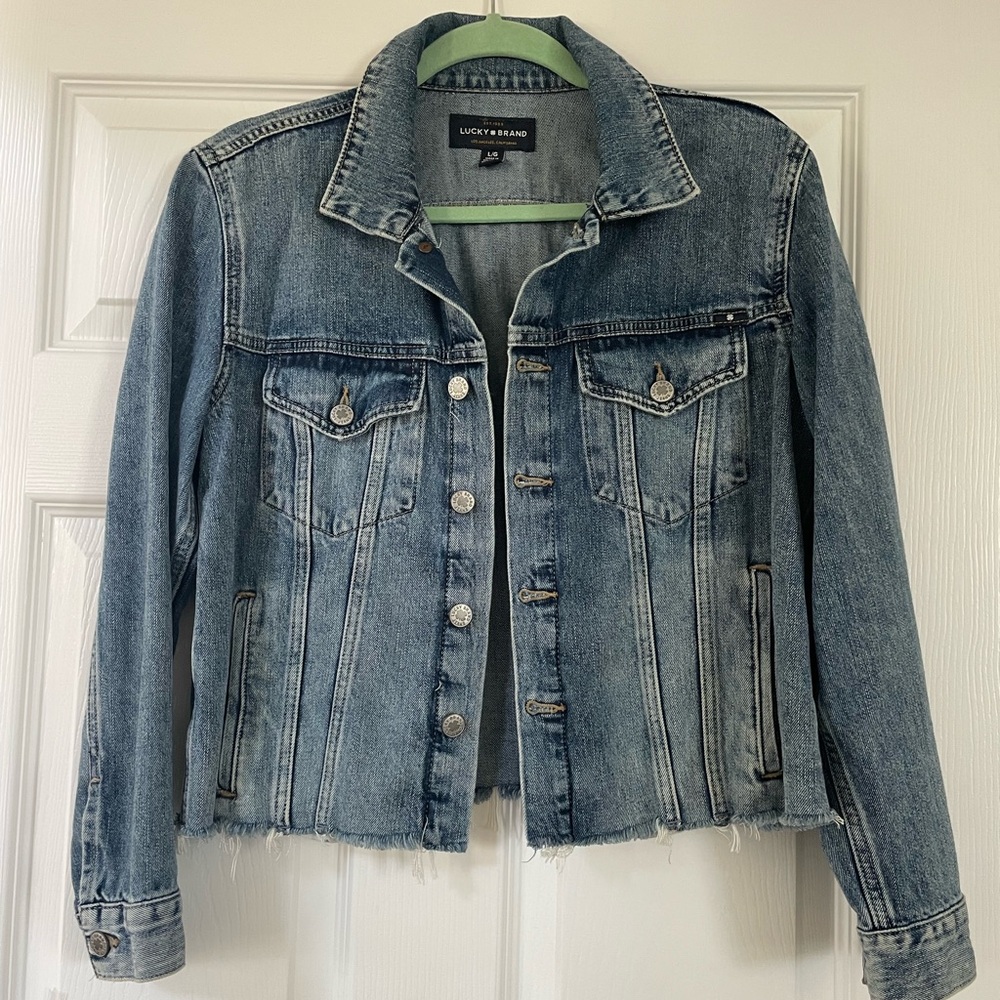 Lucky Brand Distressed Frayed Jean Jacket Size Large